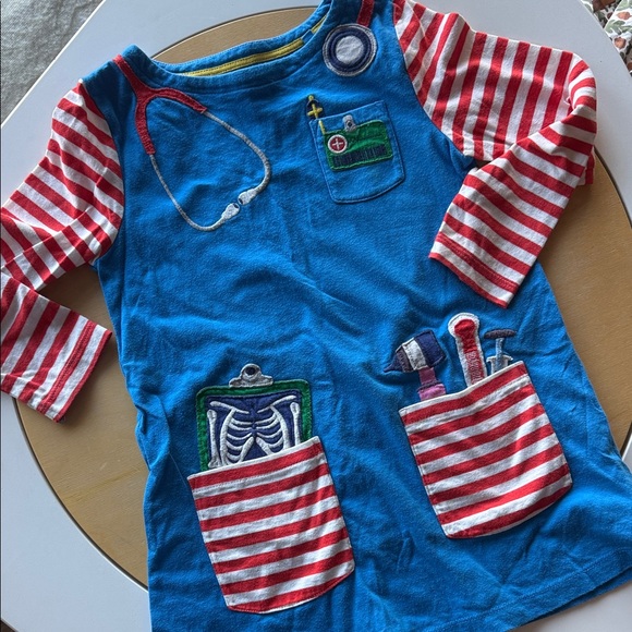 Boden Blue and Red Breton Striped Kids' Doctor dress with pockets - Picture 1 of 5